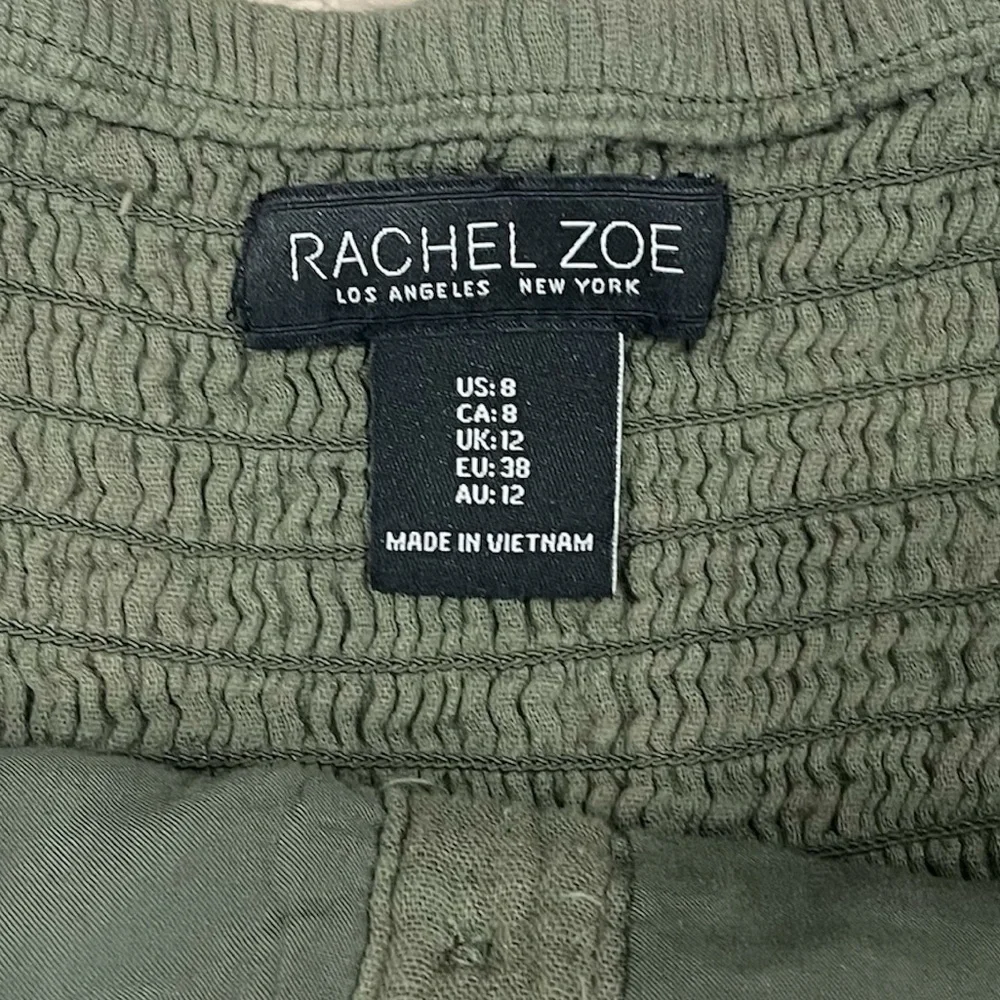 Rachel Zoe Olive Green Gauzy Crepe Cotton Wide Leg Crop Jumpsuit Pockets